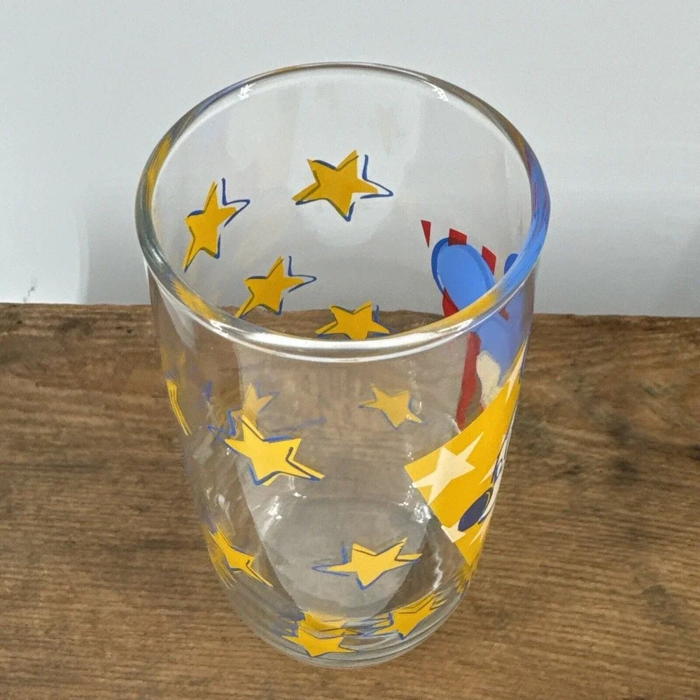 Mickey Mouse Drinking Glass Anchor Hocking Disney Yellow‎ Stars 16 oz Vintage